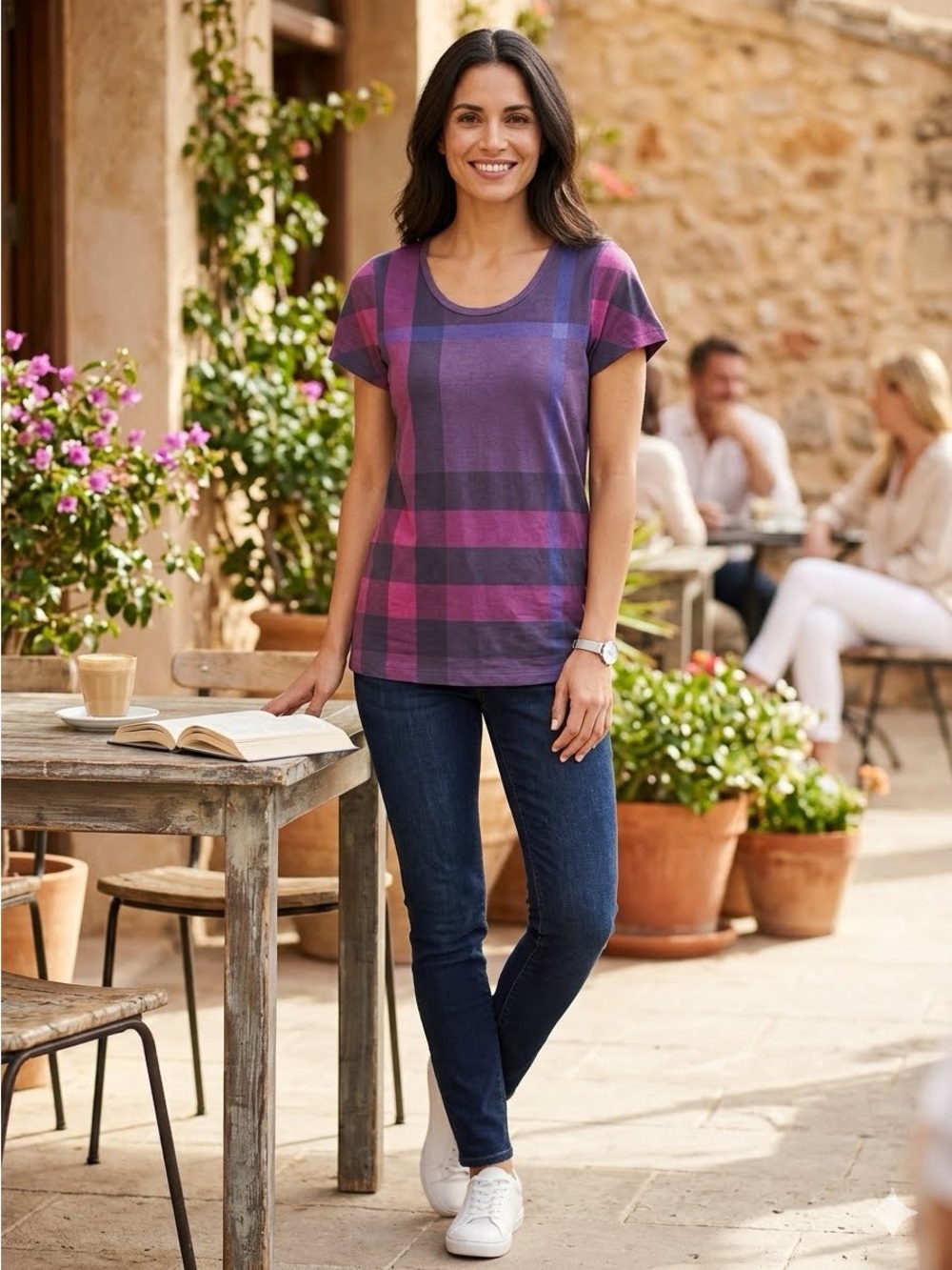 Burberry Brit Maroon Pink Plaid Short Sleeve Top Size M